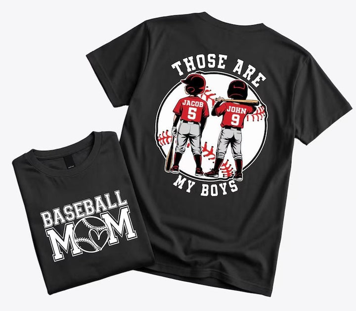 "That's My Boys" Custom Baseball Mom Shirt – Personalized with Kids' Names & Numbers - Canvasgiftco