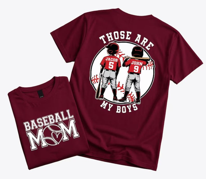 "That's My Boys" Custom Baseball Mom Shirt – Personalized with Kids' Names & Numbers - Canvasgiftco