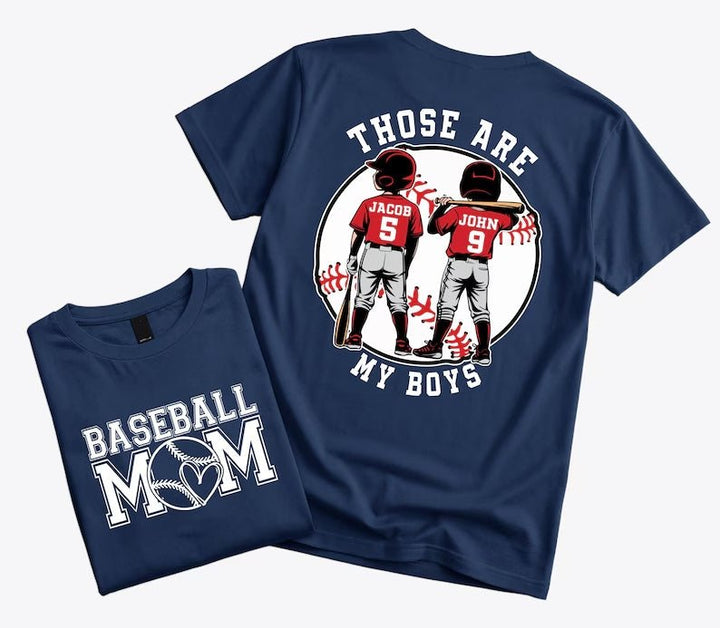 "That's My Boys" Custom Baseball Mom Shirt – Personalized with Kids' Names & Numbers - Canvasgiftco