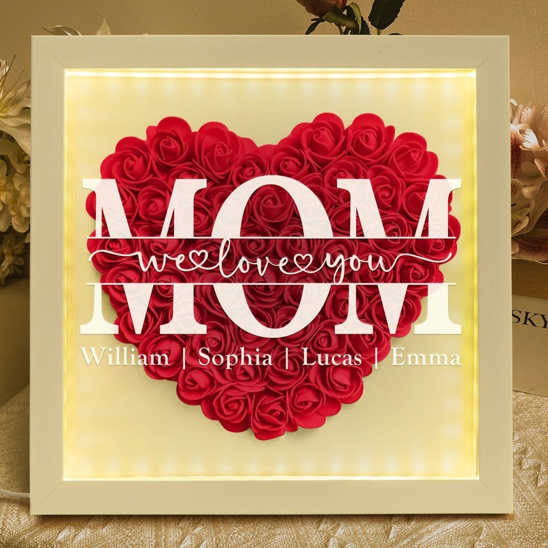 We Love You Mom - Personalized Flower Shadow Box With LED Light - Canvasgiftco