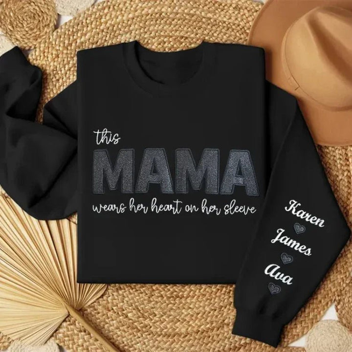 Wear your love on your body – Custom embroidered glittery vinyl mom sweatshirt - Canvasgiftco