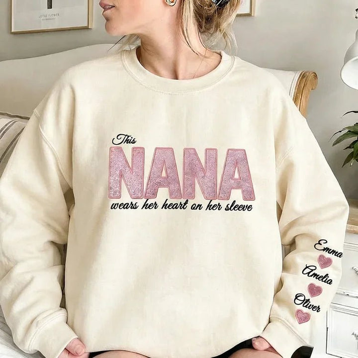 Wear your love on your body – Custom embroidered glittery vinyl mom sweatshirt - Canvasgiftco