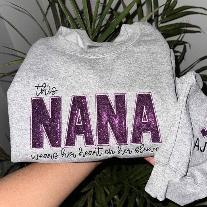 Wear your love on your body – Custom embroidered glittery vinyl mom sweatshirt - Canvasgiftco