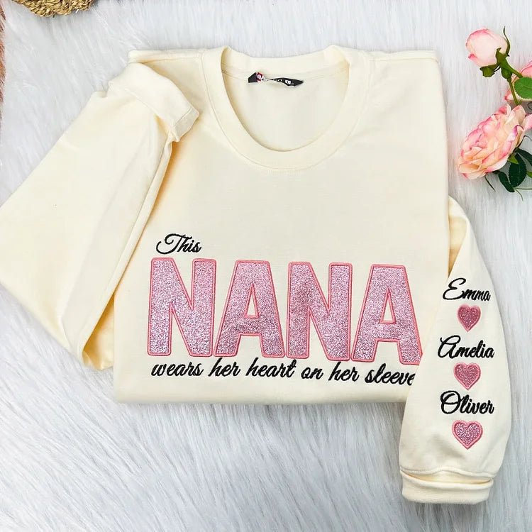 Wear your love on your body – Custom embroidered glittery vinyl mom sweatshirt - Canvasgiftco