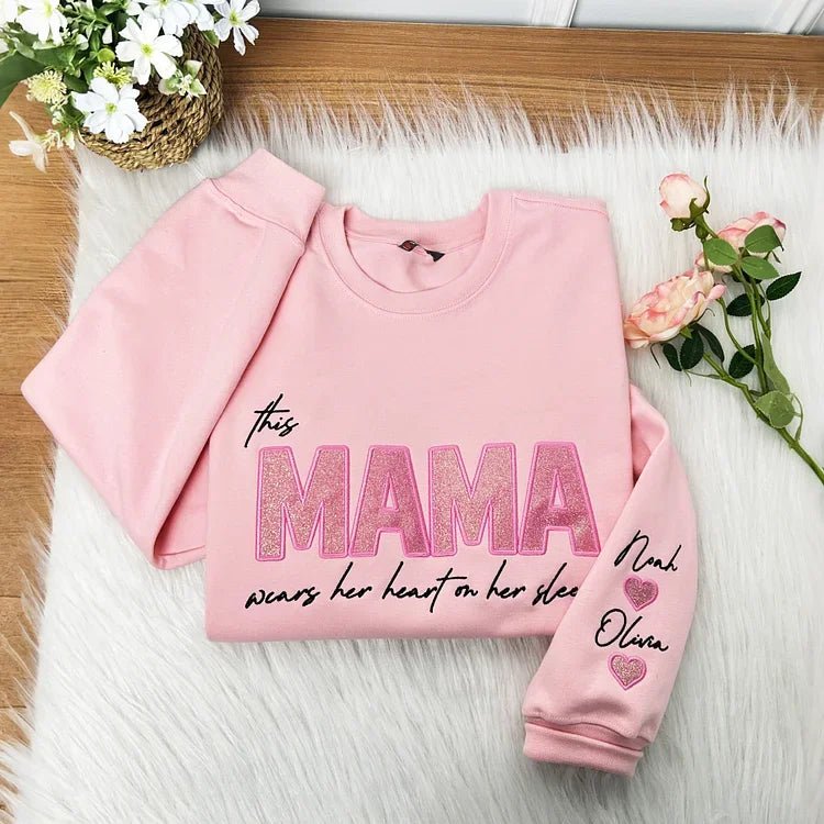 Wear your love on your body – Custom embroidered glittery vinyl mom sweatshirt - Canvasgiftco