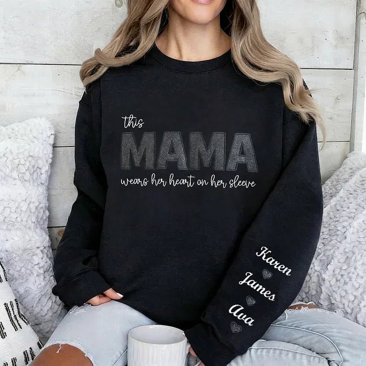 Wear your love on your body – Custom embroidered glittery vinyl mom sweatshirt - Canvasgiftco