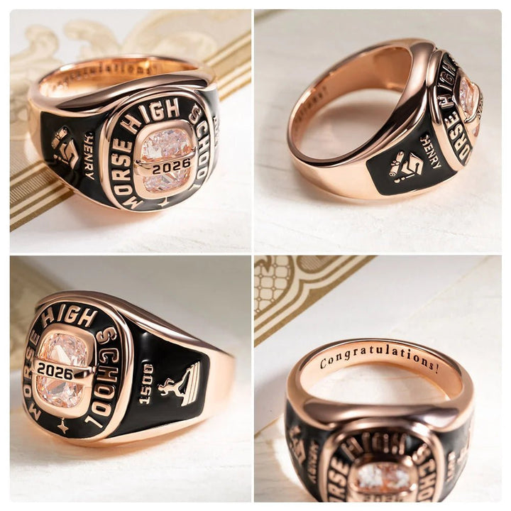 Your Grad Story, Stuck in Stone - Custom Birthstone Class Ring Engraved School Name - Gift for High School/University Graduates - Canvasgiftco