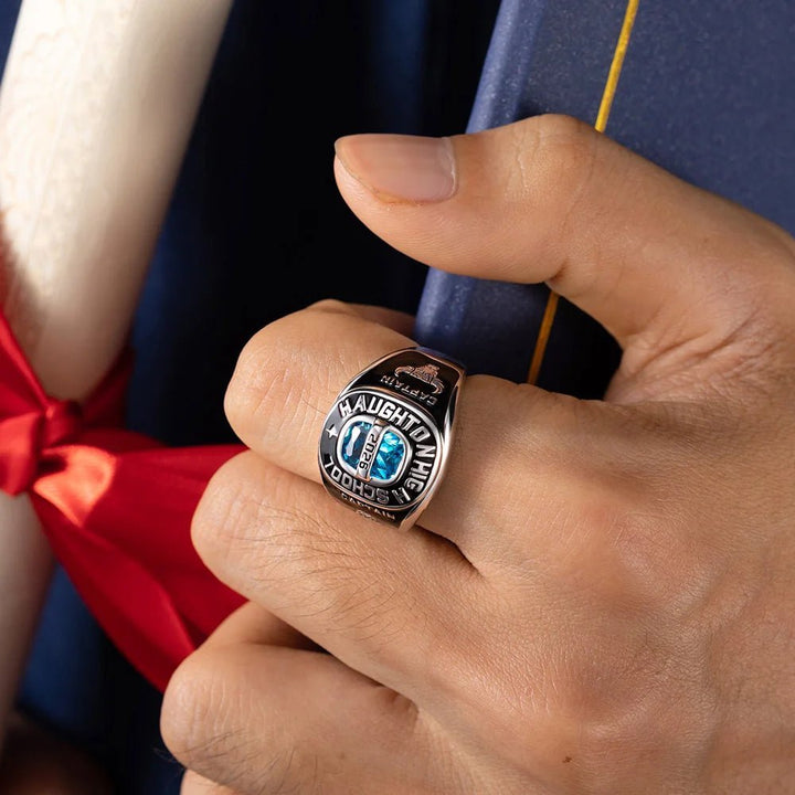 Your Grad Story, Stuck in Stone - Custom Birthstone Class Ring Engraved School Name - Gift for High School/University Graduates - Canvasgiftco