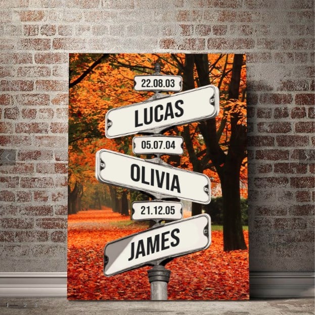 Personalized Canvas Wall Art "Date of birth of children" Autumn - Canvasgiftco