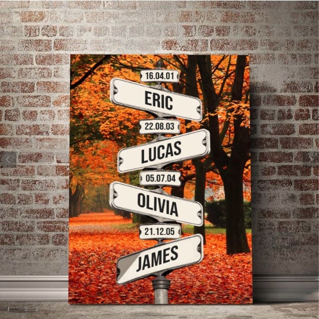 Personalized Canvas Wall Art "Date of birth of children" Autumn - Canvasgiftco